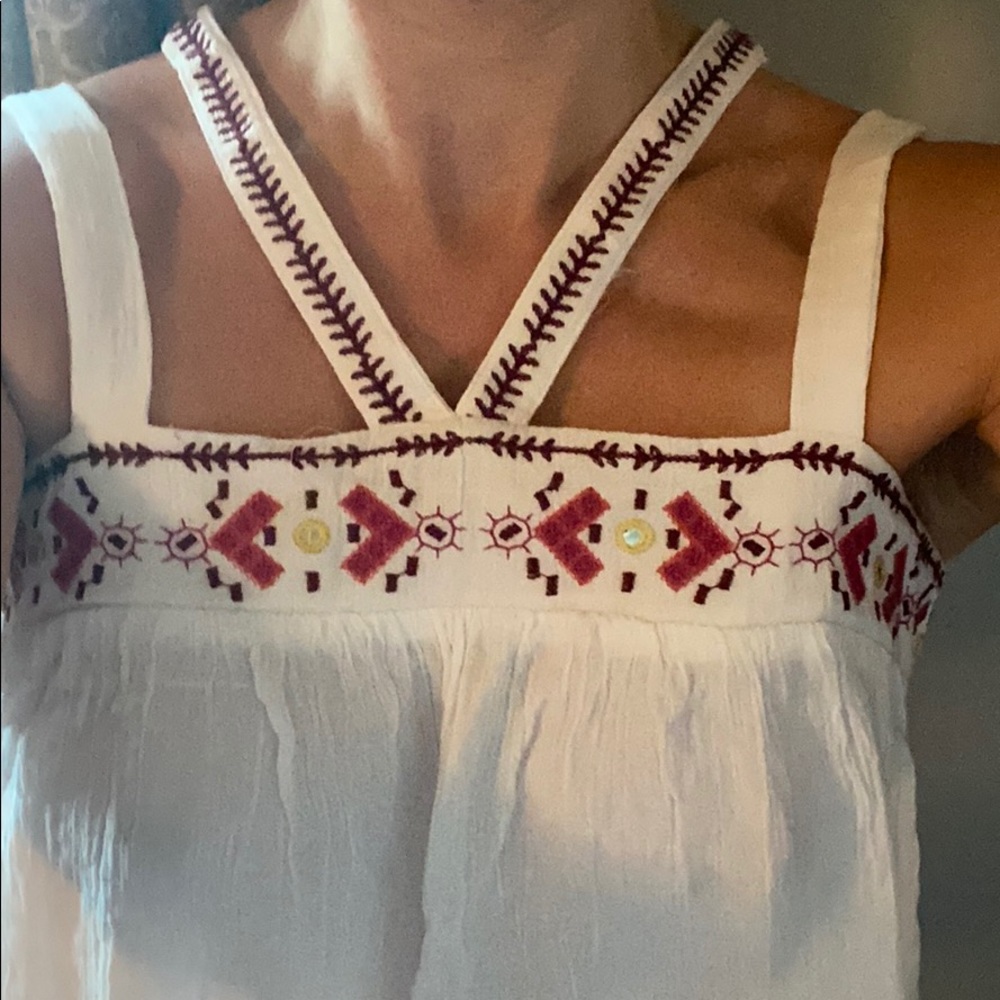 Strappy embroidered boho cropped tank top